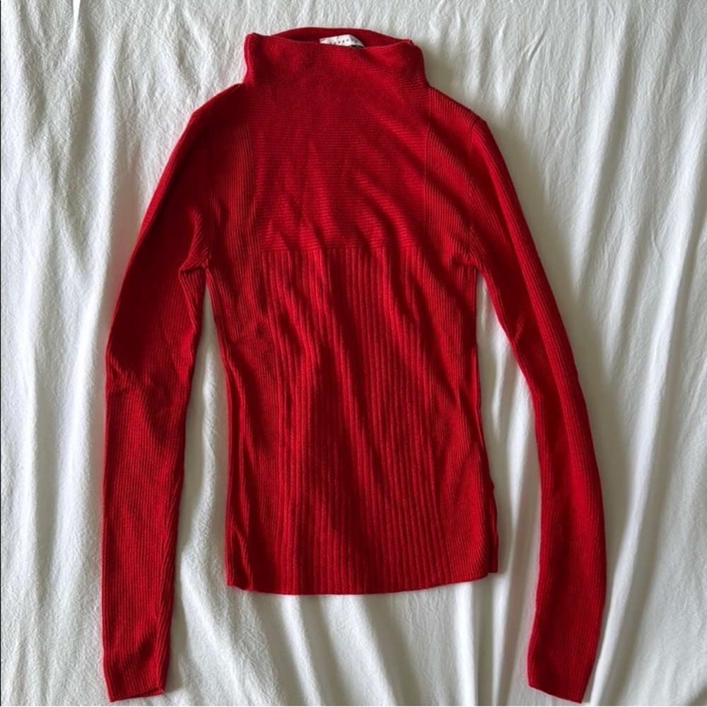 Topshop Vibrant Red Mock Turtleneck Sweater with Ribbed Texture